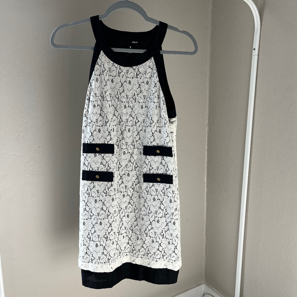 Aqua White Lace Halter Dress